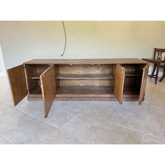 Mid-Century Modern Mid Century Mediterranean Revival Carved Wood Large Sideboard, Credenza, or Bar Cabinet For Sale - Image 3 of 6