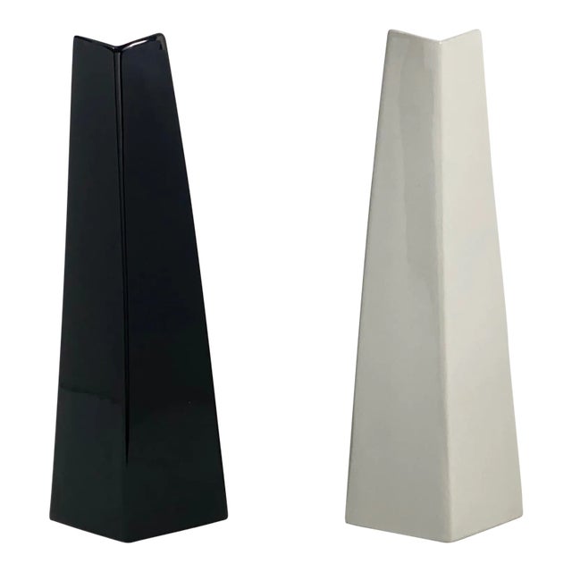 Postmodern Slanted Black and White Vase Pair by Studio Nova For Sale