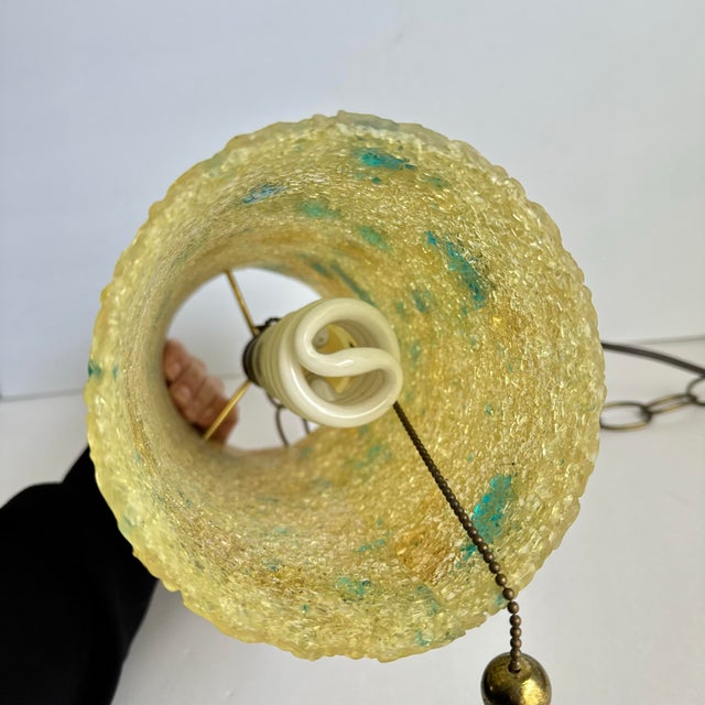 1950s Mid Century Modern Lucite Swag Lamp Yellow Green Blue Chunky Acrylic Rock Candy Hanging Pendant Light For Sale - Image 5 of 12