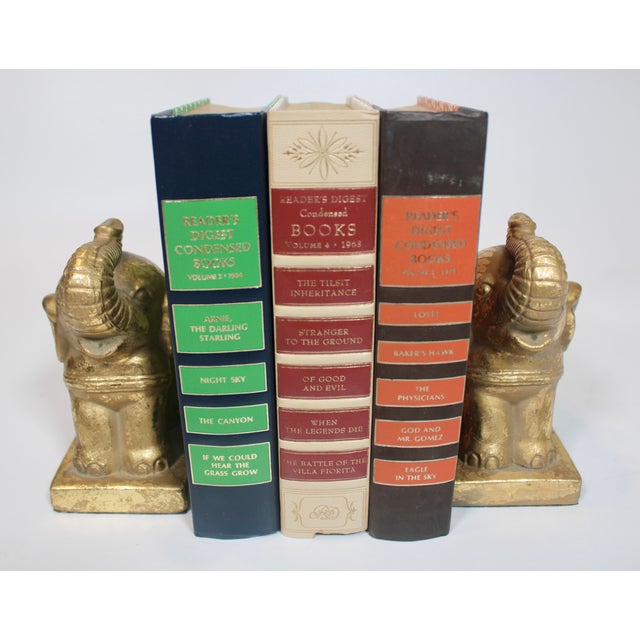 1970s Vintage Boho Chic Golden Gilt Metal Elephant Bookends For Sale - Image 5 of 8