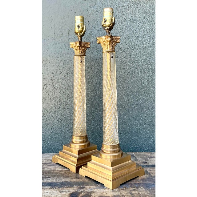 Vintage Neoclassical Twisted Glass Lamps - A Pair For Sale - Image 12 of 12