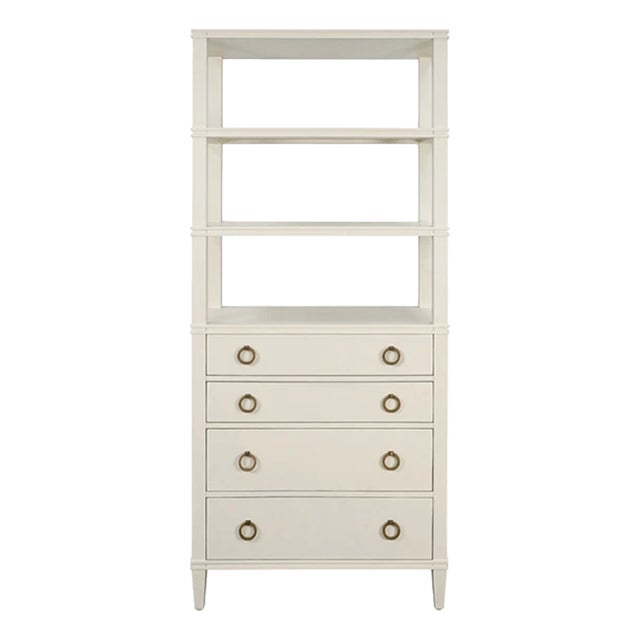 Matthew Izzo Home Brooke Antique White Lacquer Four Drawer Etagere For Sale