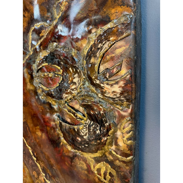 Copper Vincent Payez Signed 1967 Torch Copper Wall Art, Brutalist Floral Repoussé Panel For Sale - Image 8 of 13