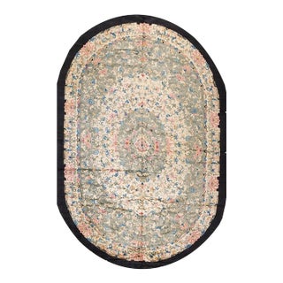 1930 Green Colorful Antique Chinese Peking Rug Large Oval Wool Carpet For Sale