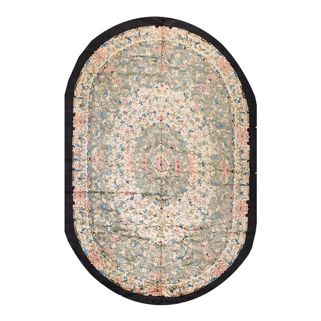 1930 Green Colorful Antique Chinese Peking Rug Large Oval Wool Carpet For Sale