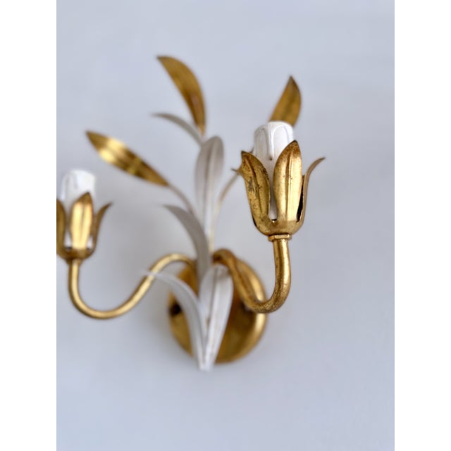 Italian Gilt and White Tole Two-Light Wall Sconces Masca, 1970s, Set of 2 For Sale - Image 14 of 17