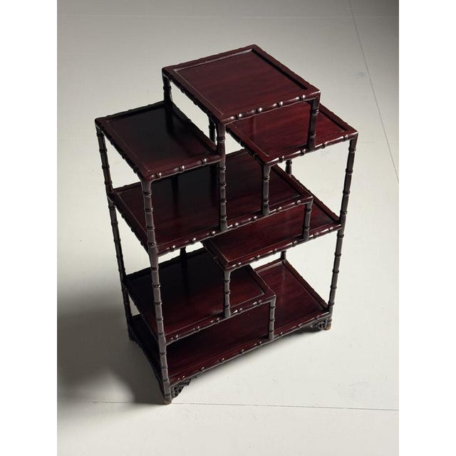 Faux Bamboo Shelf in Burgundy For Sale - Image 5 of 11