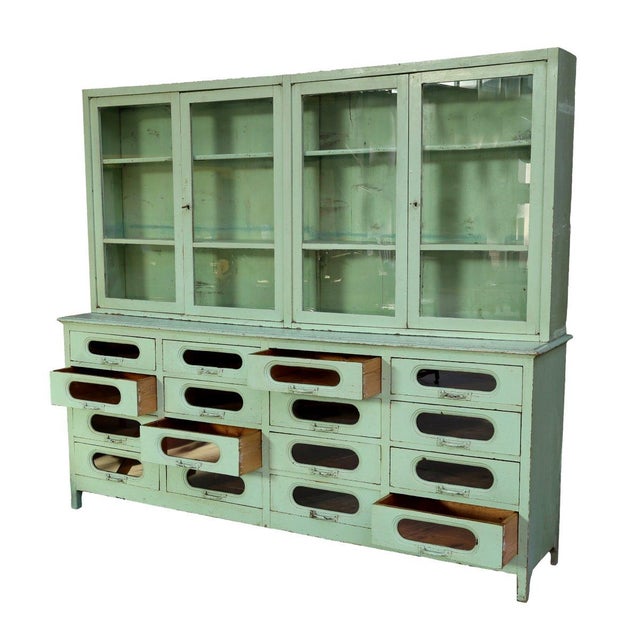 Vintage Glass Green Cabinet, 1950 For Sale - Image 3 of 7