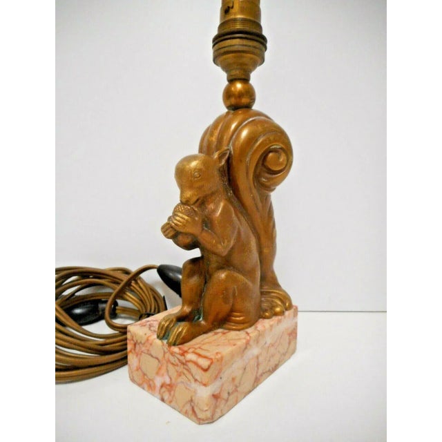 Stunning 1920's French Art Deco Dore Bronze Sculpture/ Table Lamp Detailed sculpture of Squirrel with his acorn. Marble...