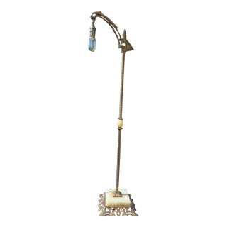 1930s Art Deco Floor Lamp With Onyx Trim and Edison Bulb For Sale