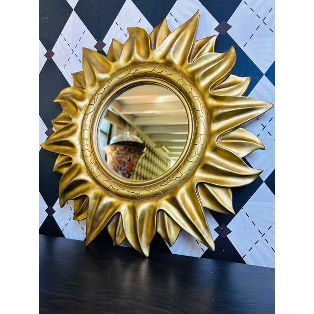 1970s Midcentury Modern Gold Sunburst Wall Mirror, Hollywood Regency-Style , 15" For Sale - Image 14 of 18