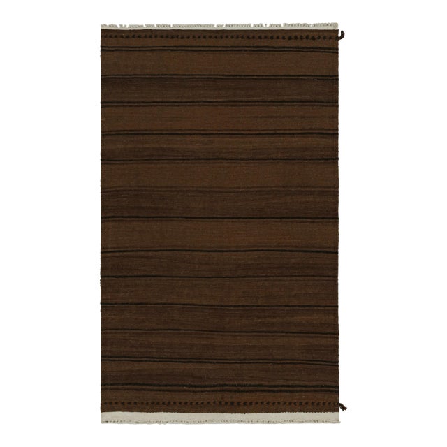 1950s Vintage Afghani Tribal Kilim Rug With Brown and Black Stripes For Sale