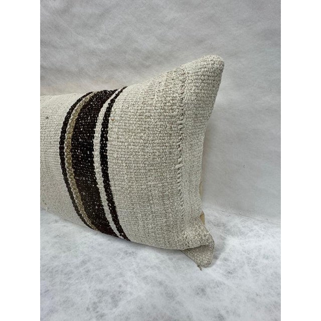 Contemporary Turkish Hemp Pillow Cushion Natural Beige Black Pillow Cushion Cover 16" x 24" For Sale - Image 3 of 4