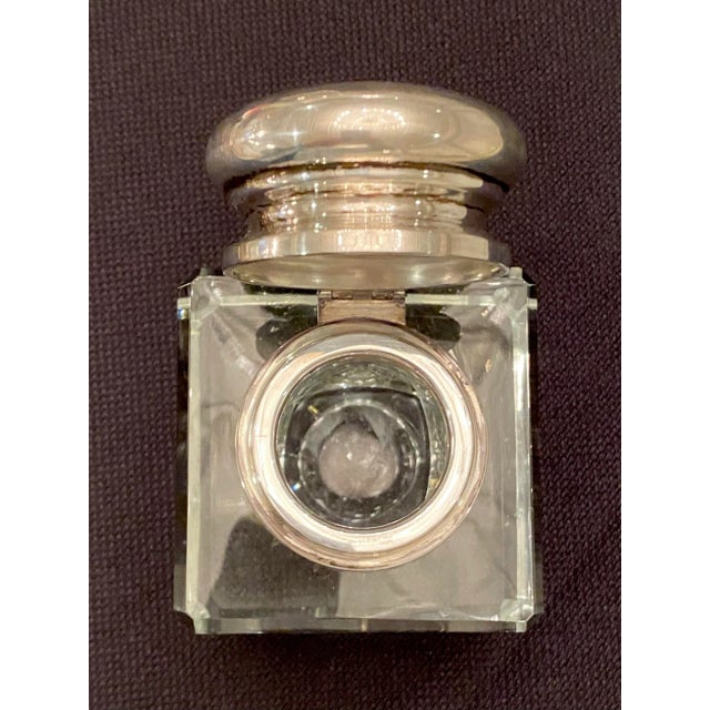 Vintage Cartier Silver and Cut Crystal Monogrammed Inkwell For Sale - Image 11 of 12