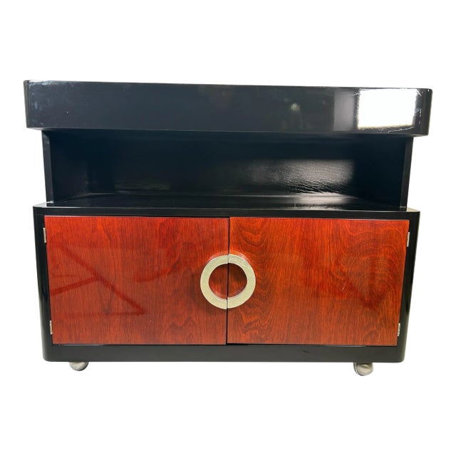 Custom Italian Glass Topped Bar Cart Attributed to Italian Maker Saporiti For Sale