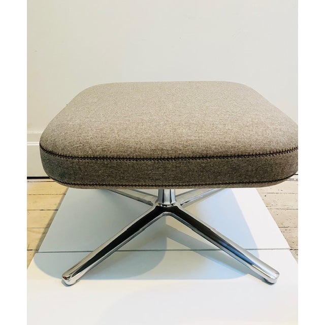 Gorgeous classic Mid Century modern stools. Upholstered in fabric color Fossil with elegant cross stitch detailing....
