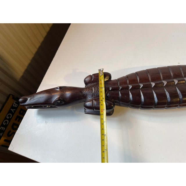 Large Vintage Hand-Carved Dark Wood Crocodile, 1970s For Sale - Image 9 of 11