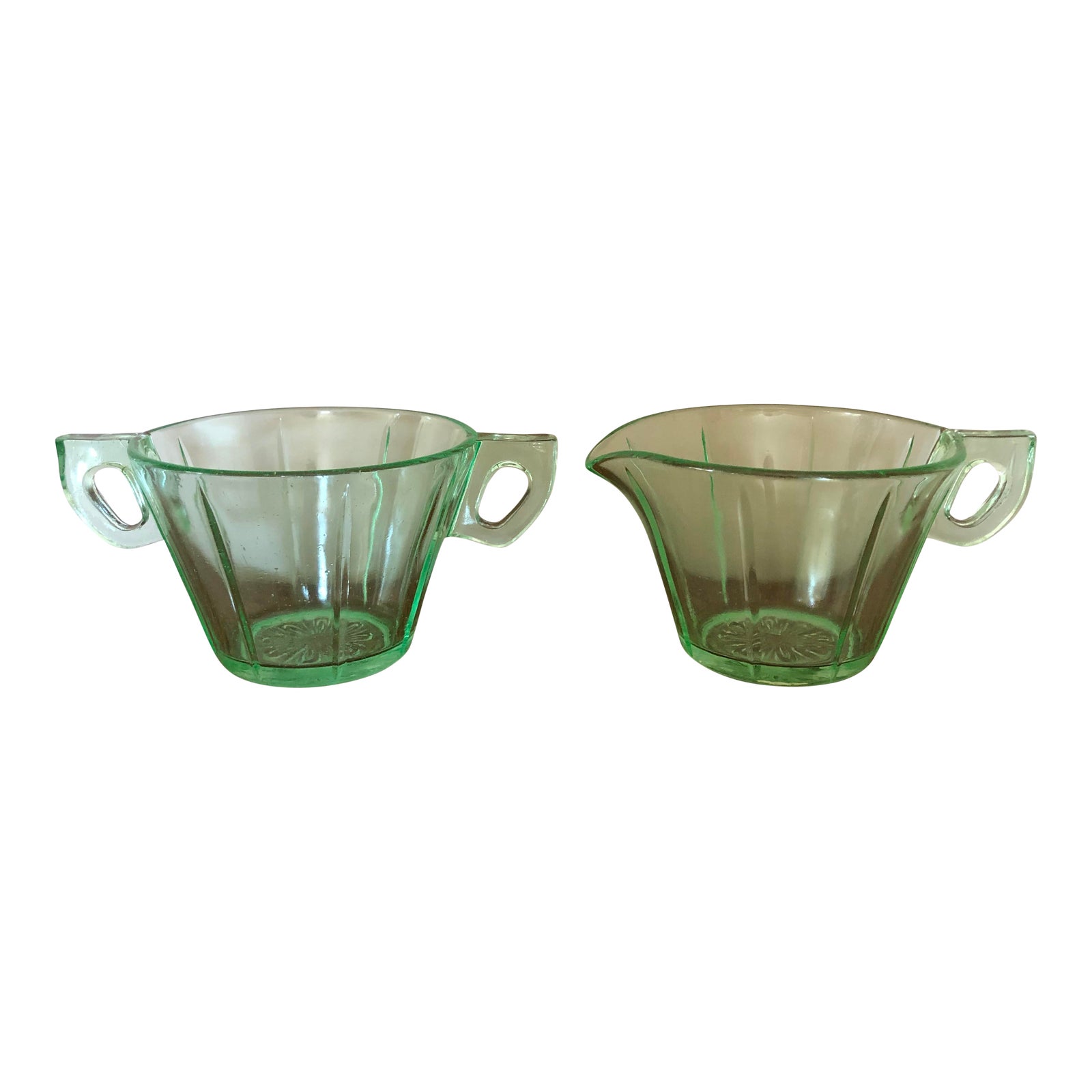 Vintage Green Depression Glass Creamer and Sugar Bowl - a ...