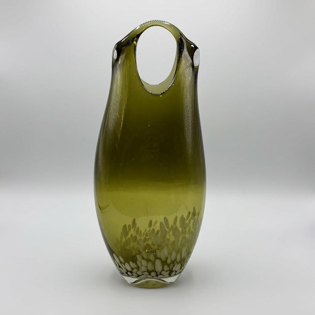 Mid-Century Modern Large Mid-Century Hand-Blown Olive Green and White Spatter Art Glass Vase, 1970s For Sale - Image 3 of 17