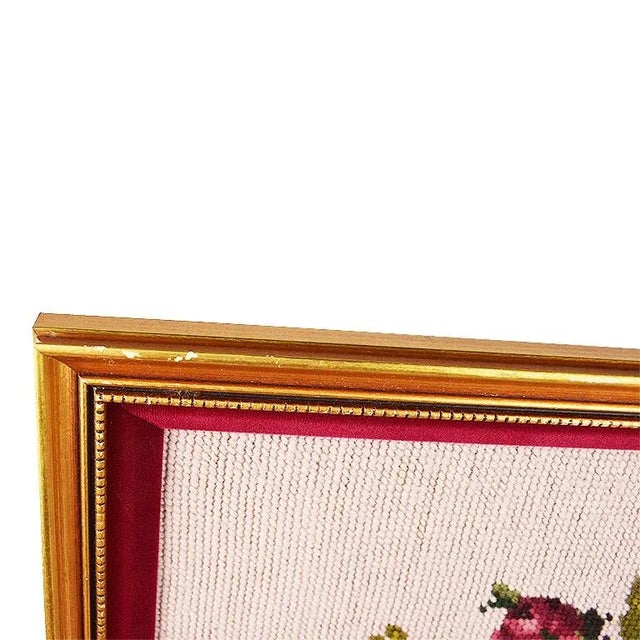 Pink Square Pink and Gold Framed Embroidered Needlepoint Floral and Peacock Wall Hanging For Sale - Image 8 of 12