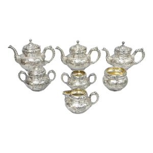 Antique Meriden B Co French Renaissance Silver Plated Figural Tea Set - 7 PCS