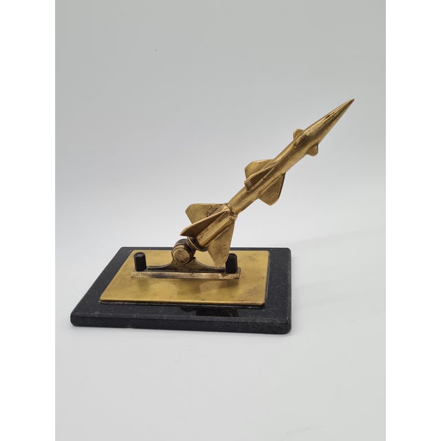 Modern Space Age Rocket Figurine in Bronze Gold on Black Marble, 1970s For Sale - Image 3 of 9