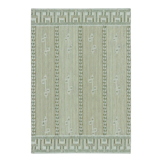 Rug & Kilim’s Scandinavian-Inspired Rug, “Marta Stripe" Design in Sage and Olive For Sale