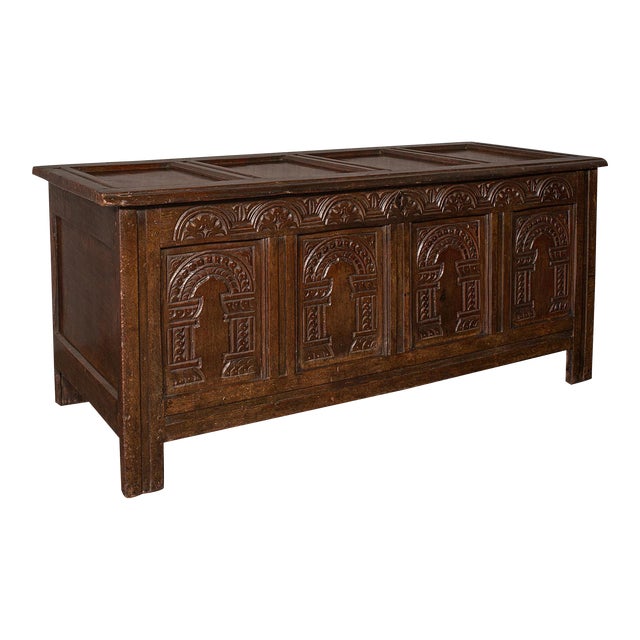 1700 Large Antique English Oak Coffer For Sale
