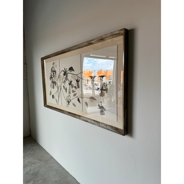 Mid-Century Modern Davison " Triptych Flowers " Watercolor on Paper Painting, Framed For Sale - Image 3 of 12