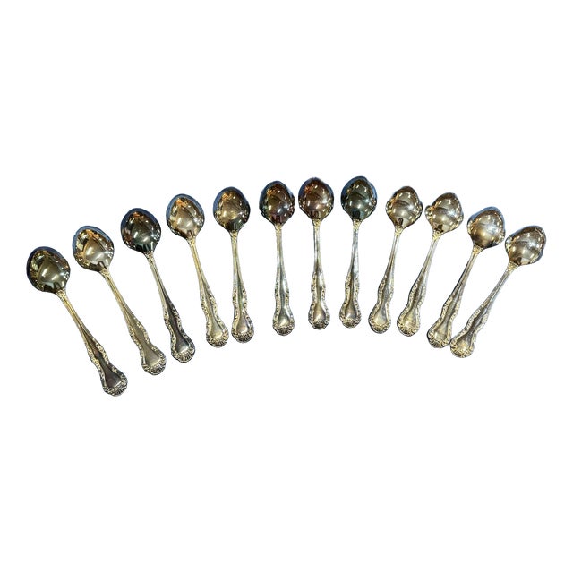 Large Silver-Plated Spoons in Russell Pattern by Mappin & Webb, Set of 12 For Sale