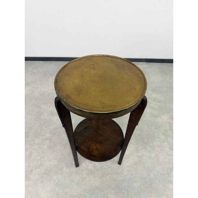 Vienna Secession Oak Side Table with Brass Top and Beaded Details, 1890s For Sale - Image 4 of 10