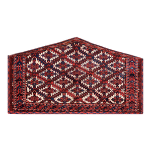 1870s Ivory Red Geometric Tribal Antique Russia Turkmen Yamoud Asmalyk Rug ( 2'4" X 4'2" Handknotted Wool Carpet