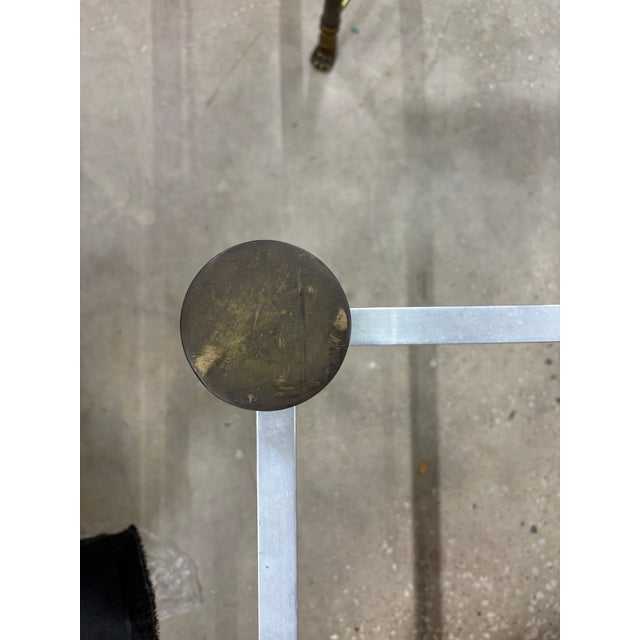 Silver 1960s French Maison Jansen Attributed Steel and Bronze Table With Glass Top For Sale - Image 8 of 10