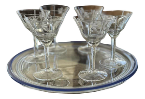 Vintage Hand-Engraved Crystal Glasses, 1940s, Set of 6