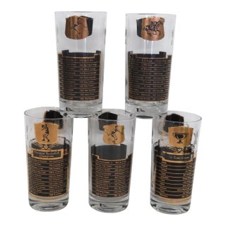 Cera All Time Greats 5pc Set Highball Cocktail Glasses Black With 22k Gold 4994b For Sale