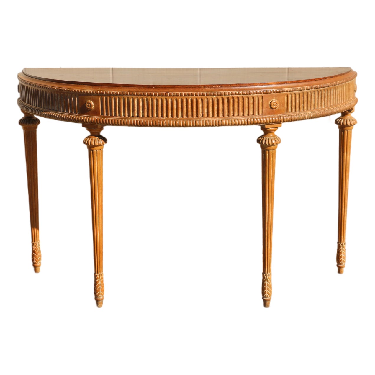 Antique 1920s Neoclassical Carved Fruitwood Demi-Lune Console Table ...