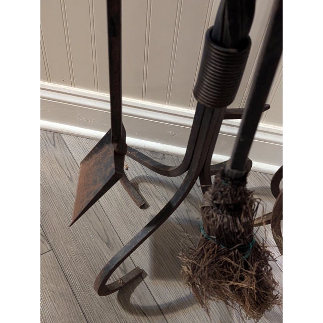 Metal Large Vintage Cast Iron Fireplace Tools Set- 5 Pieces For Sale - Image 7 of 8