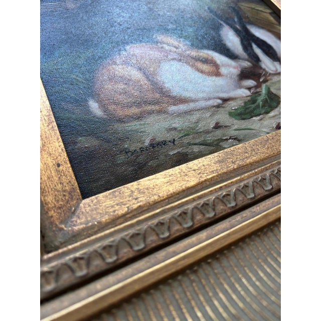 Paint 1980s Beautiful original, signed oil painting of bunnies // gallery wall // framed artwork // home decor // English country // original artwork For Sale - Image 7 of 10