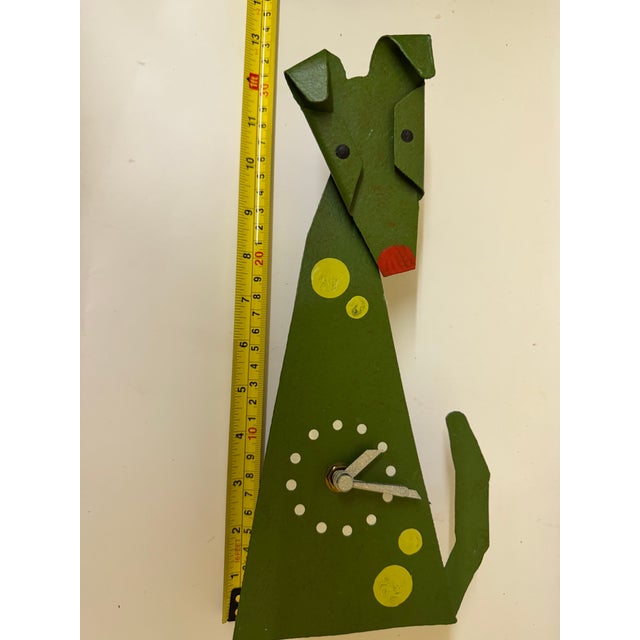 Large 13.5" Hand-Painted Metal "Green Dog" Pendulum Wall Clock by Óxidos – Fully Functional (Rare Retired Colorway) For Sale - Image 9 of 9