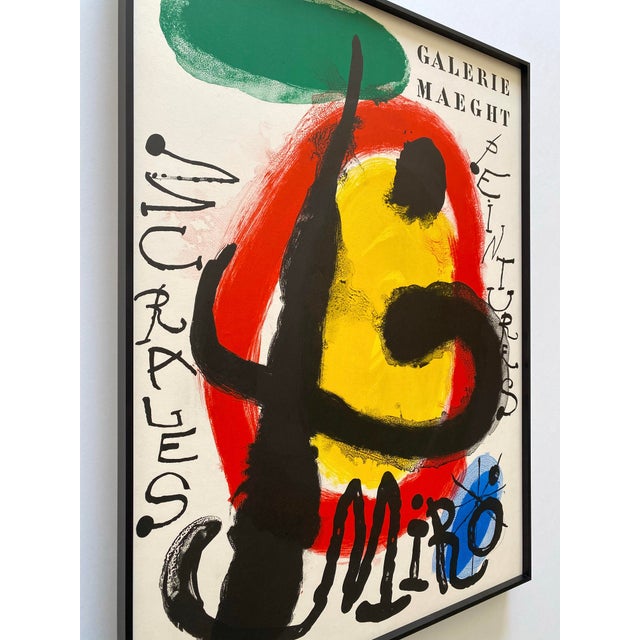 Black Joan Miro Vintage 1961 Mid Century Modernist Fine Art Lithograph Print " Murales - Peintures " Framed Paris Exhibition Poster For Sale - Image 8 of 16