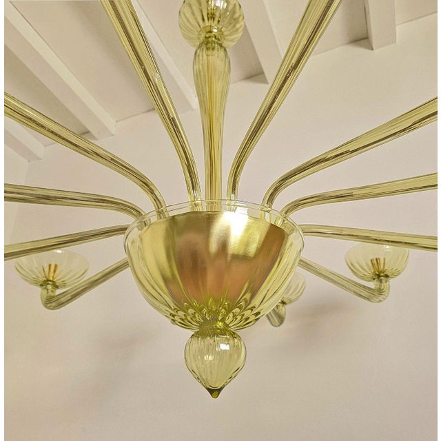 Glass 1980s Large Mid Century Modern Green Murano Glass Chandelier For Sale - Image 7 of 12