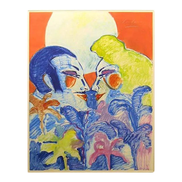 1980s Earl Linderman "Love in the Enchanted Garden" Signed Original Artwork For Sale