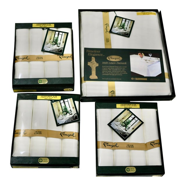 Vintage Fingal Irish Linen Table Cloth & 12 Napkins in Chrysanthemum Pattern - 13 pcs For Sale