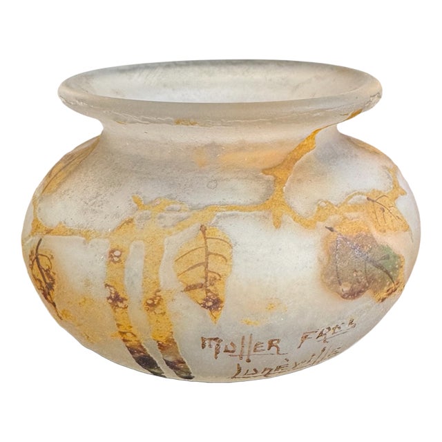 Muller Freres Vase with Cameo Etched Enamel and Acid Glass from Muller Frères, 1920s For Sale