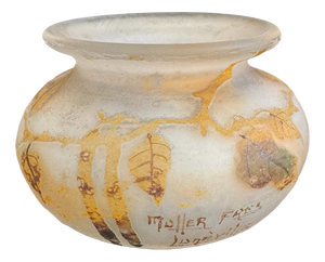 Muller Freres Vase with Cameo Etched Enamel and Acid Glass from Muller Frères, 1920s