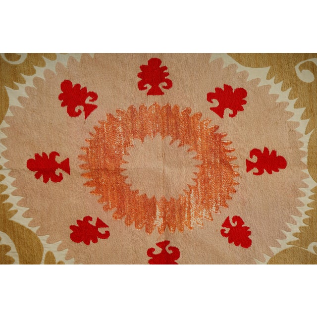 Boho Medallion Suzani Tapestry | Pink, Terracotta & Teal Floral Motif Wall Decor 4'4'' X 4'10'' For Sale In New York - Image 6 of 10