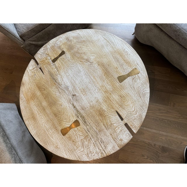 Rustic Whitewashed Wood and Brass Cocktail Table For Sale In San Antonio - Image 6 of 6