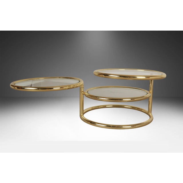 Brass Mid Century Modern Brass Glass Swivel Coffee Table in the Style of Milo Baughman For Sale - Image 8 of 11