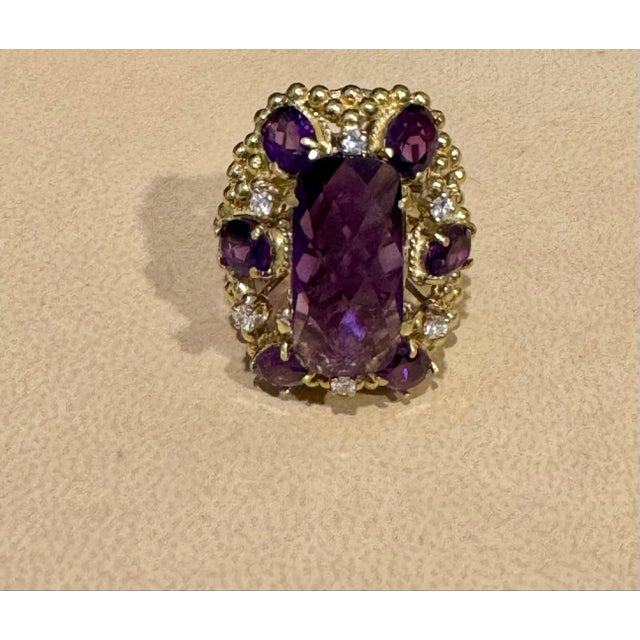 Huge Checker Board Cushion Cut Natural Amethyst Cocktail Ring 14KYG, 19.2gm For Sale - Image 9 of 18