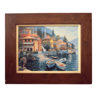 "Lake Como Landing" Signed by Howard Behrens Textured Reproduction For Sale